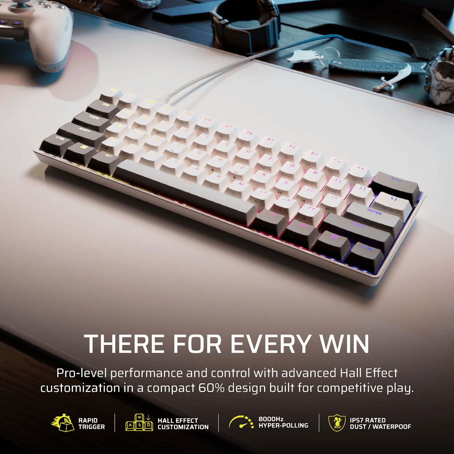 Corsair CLIPPER PRO MINI 60 Hall Effect Gaming Keyboard – White - Image 3