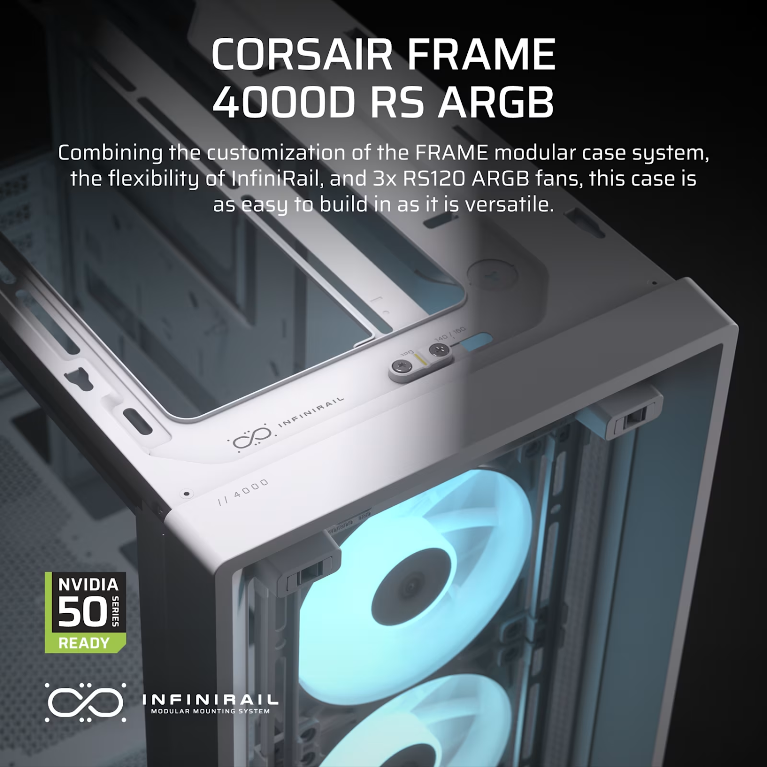 Corsair FRAME 4000D RS ARGB Modular Mid-Tower PC Case - White - Image 3